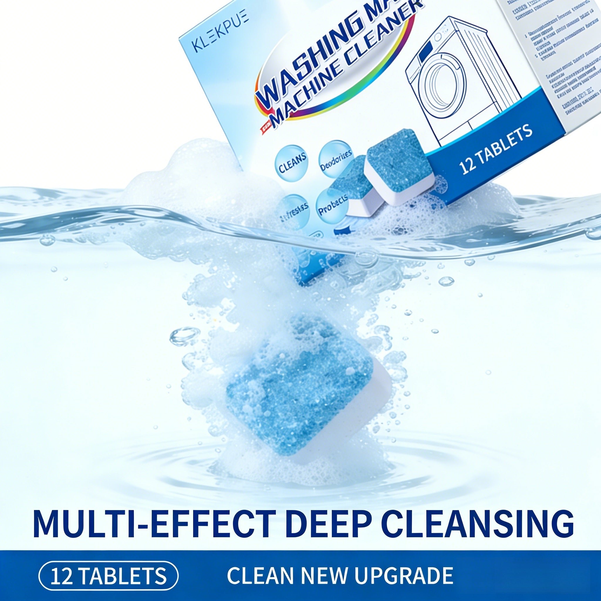 12 Pack Washing Machine Descaler Cleaner Tablets, Front Top Load Washer Descaler Septic Safe, Deep Clean Removes Limescale Odor Residue, Individually Wrapped